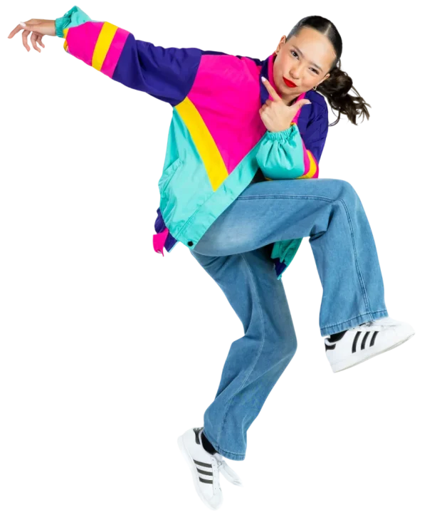 Hip Hop dancer posing in a colorful jacket